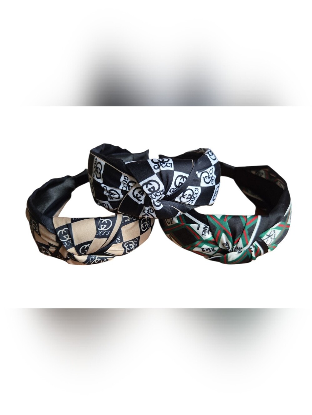 Black and Beige Logo Twist Headbands - Set of 3